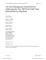 Cover of An Asset Management Framework for Addressing the New MUTCD Traffic Sign Retroreflectivity Standards