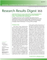 Cover of Identification of Local Matching Fund Requirements for State-Administered Federal and Non-Federal Public Transportation Programs