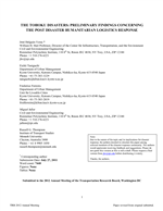 Cover of The Tohoku Disasters: Preliminary Findings Concerning the Post Disaster Humanitarian Logistics Response