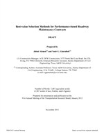 Cover of Best-Value Bid Selection Methods for Performance-Based Roadway Maintenance Contracts