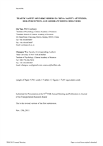 Cover of Traffic Safety for Electric Bike Riders in China: Attitudes, Risk Perception, and Aberrant Riding Behaviors