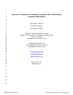 Cover of Life-Cycle Greenhouse Gas Emissions Associated with Construction of Commuter Rail Projects