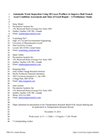 Cover of Automatic Track Inspection Using 3D Laser Profilers to Improve Rail Transit Asset Condition Assessment and State of Good Repair - A Preliminary Study