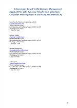 Cover of A Commuter-Based Traffic Demand Management Approach for Latin America: Results from Voluntary Corporate Mobility Pilots in Sao Paulo and Mexico City