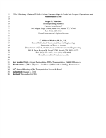 Cover of The Efficiency Claim of Public-Private Partnerships: A Look into Project Operations and Maintenance Costs.