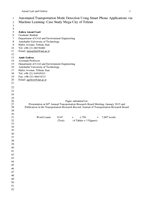 Cover of Automated Transportation Mode Detection Using Smart Phone Applications via Machine Learning: Case Study Mega City of Tehran