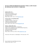 Cover of Evaluation of High-Occupancy Toll Lane Usage by Single Occupancy Vehicles
