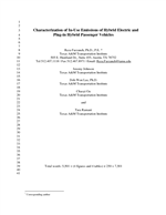 Cover of Characterization of In-Use Emissions of Hybrid Electric and Plug-in Hybrid Passenger Vehicles