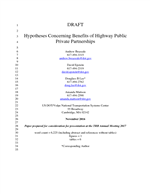 Cover of Collected Hypotheses Concerning Benefits of Highway Public Private Partnerships