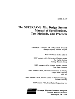 Cover of SUPERPAVE MANUAL OF SPECIFICATIONS, TEST METHODS AND PRACTICES
