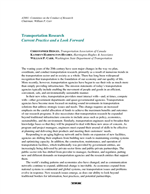 Cover of TRANSPORTATION RESEARCH: CURRENT PRACTICE AND A LOOK FORWARD