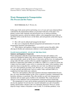 Cover of WASTE MANAGEMENT IN TRANSPORTATION: THE PRESENT AND THE FUTURE