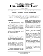 Cover of SYNTHESIS OF INFORMATION RELATED TO TRANSIT PROBLEMS