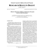 Cover of EFFECTIVE MOTIVATION OF HIGHWAY MAINTENANCE PERSONNEL: TOOLS FOR PEAK PERFORMANCE