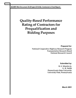 Cover of QUALITY-BASED PERFORMANCE RATING OF CONTRACTORS FOR PREQUALIFICATION AND BIDDING PURPOSES