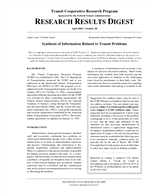 Cover of SYNTHESIS OF INFORMATION RELATED TO TRANSIT PROBLEMS