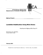 Cover of LANDSLIDE STABILIZATION USING WICK DRAINS