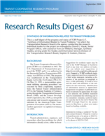 Cover of SYNTHESIS OF INFORMATION RELATED TO TRANSIT PROBLEMS