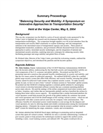 Cover of Summary Proceedings: "Balancing Security and Mobility: A Symposium on Innovative Approaches to Transportation Security" Held at the Volpe Center, May 6, 2004