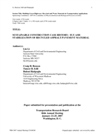 Cover of Sustainable Construction Case History: Fly Ash Stabilization of Recycled Asphalt Pavement Material