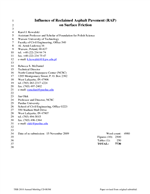 Cover of Influence of Reclaimed Asphalt Pavement (RAP) on Surface Friction